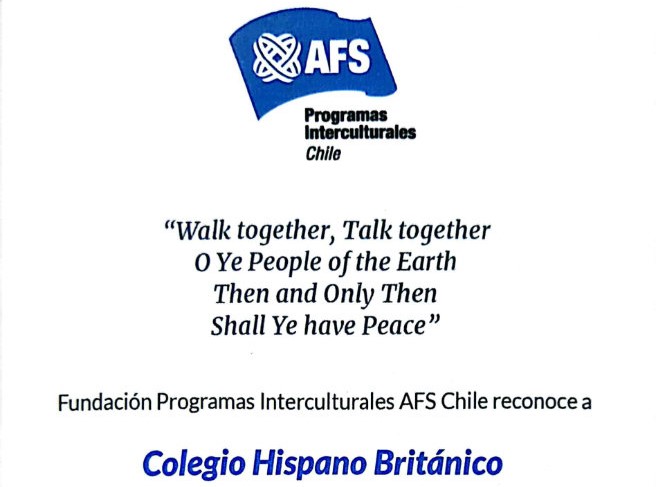 Reconocimiento de AFS Chile al Colegio Hispano Británico